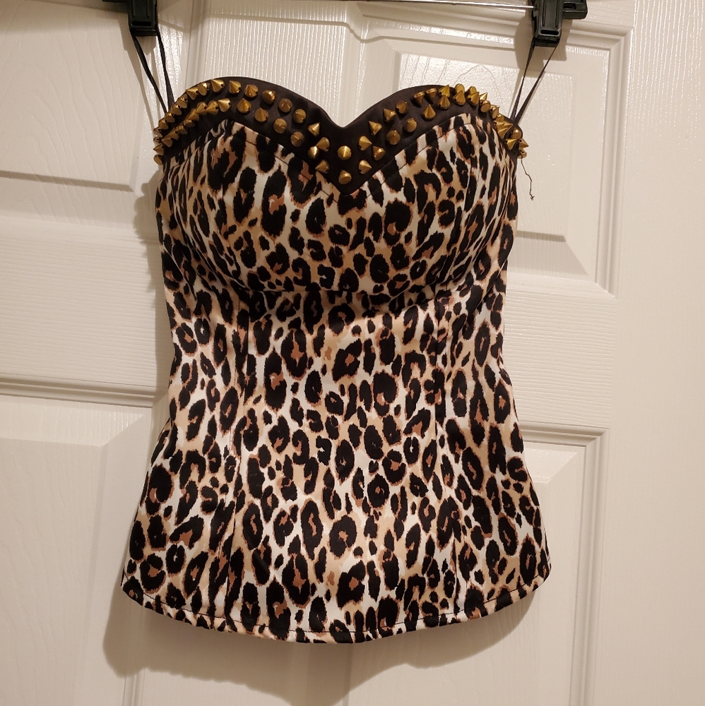 Spiked Leopard Rockabilly Courset Type Top XS
